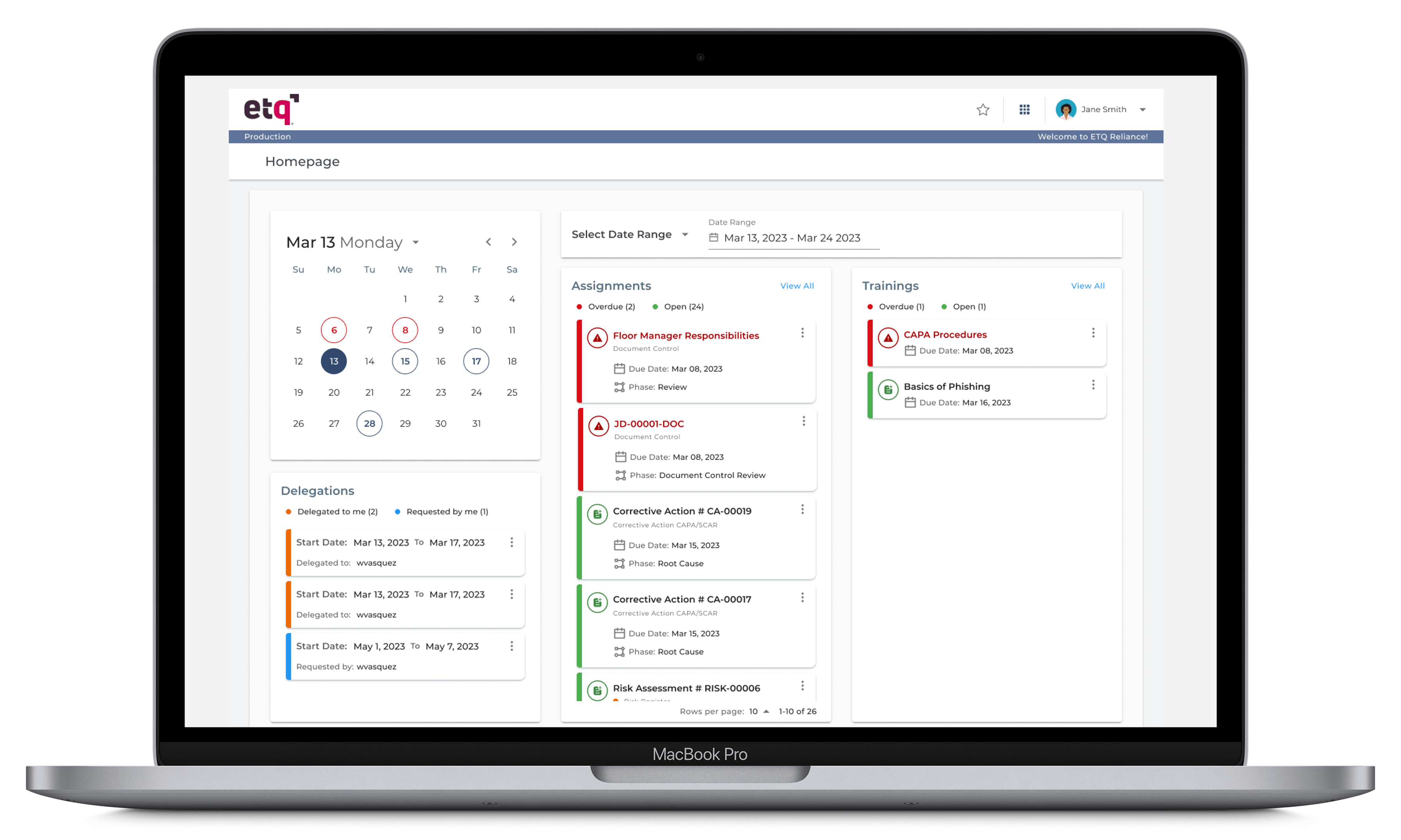 screenshot of ETQ Reliance